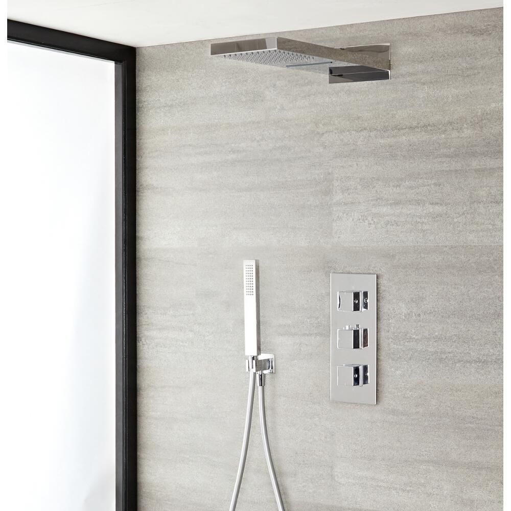 Sistema de Ducha Completo con Llave Mezcladora Termostatica de Tres Funciones con Desviador y Alcachofa Moderna