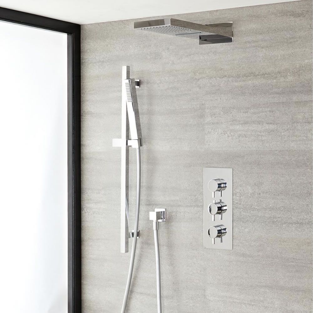 Sistema de Ducha Completo con Llave Mezcladora Termostática de Tres Funciones con Alcachofa e Ducha de 2 Funciones y Telefonillo