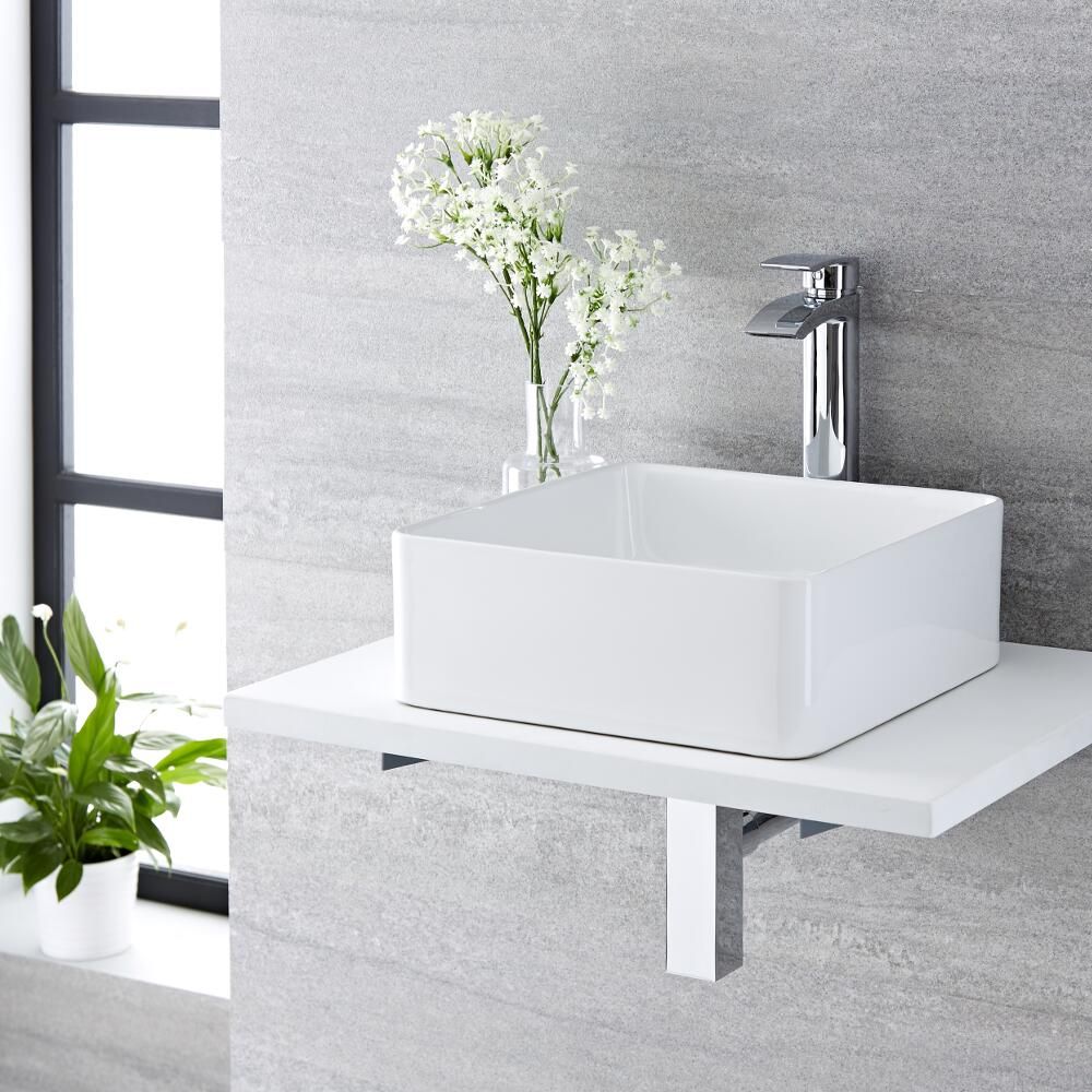 Lavabo Sobre Encimera Cuadrado de Cerámica 370x370mm - Alswear