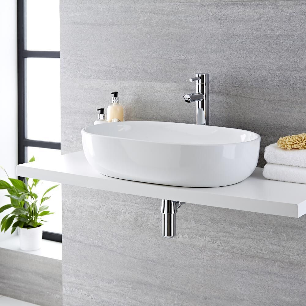 Lavabo Sobre Encimera Oval de Cerámica 590x425mm - Otterton