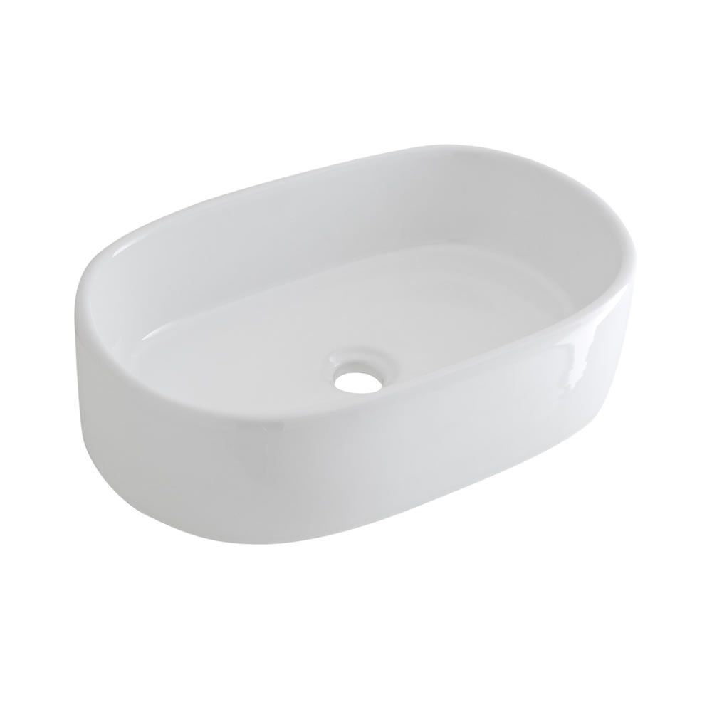 Lavabo Sobre Encimera Oval de Cerámica 480x350mm con Grifo Mezclador de Lavabo Mural - Otterton
