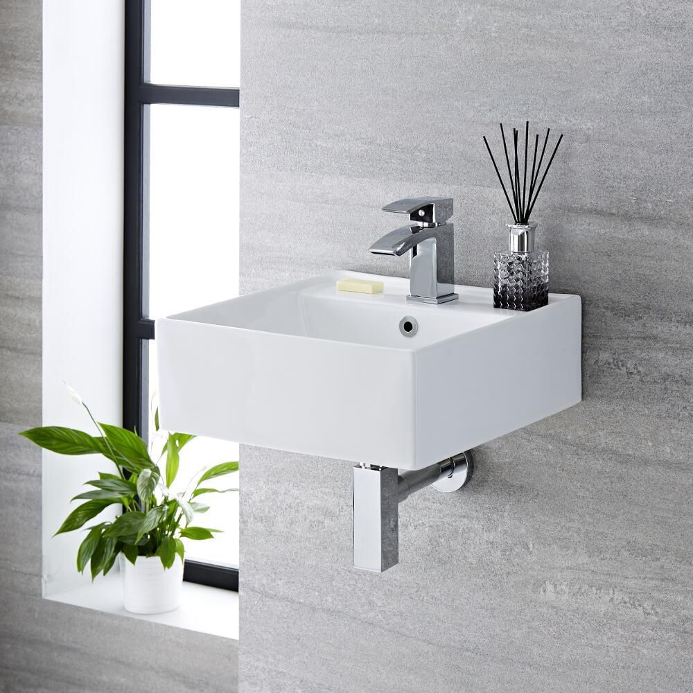 Lavabo Suspendido Cuadrado de Cerámica 410mm x 410mm - Halwell