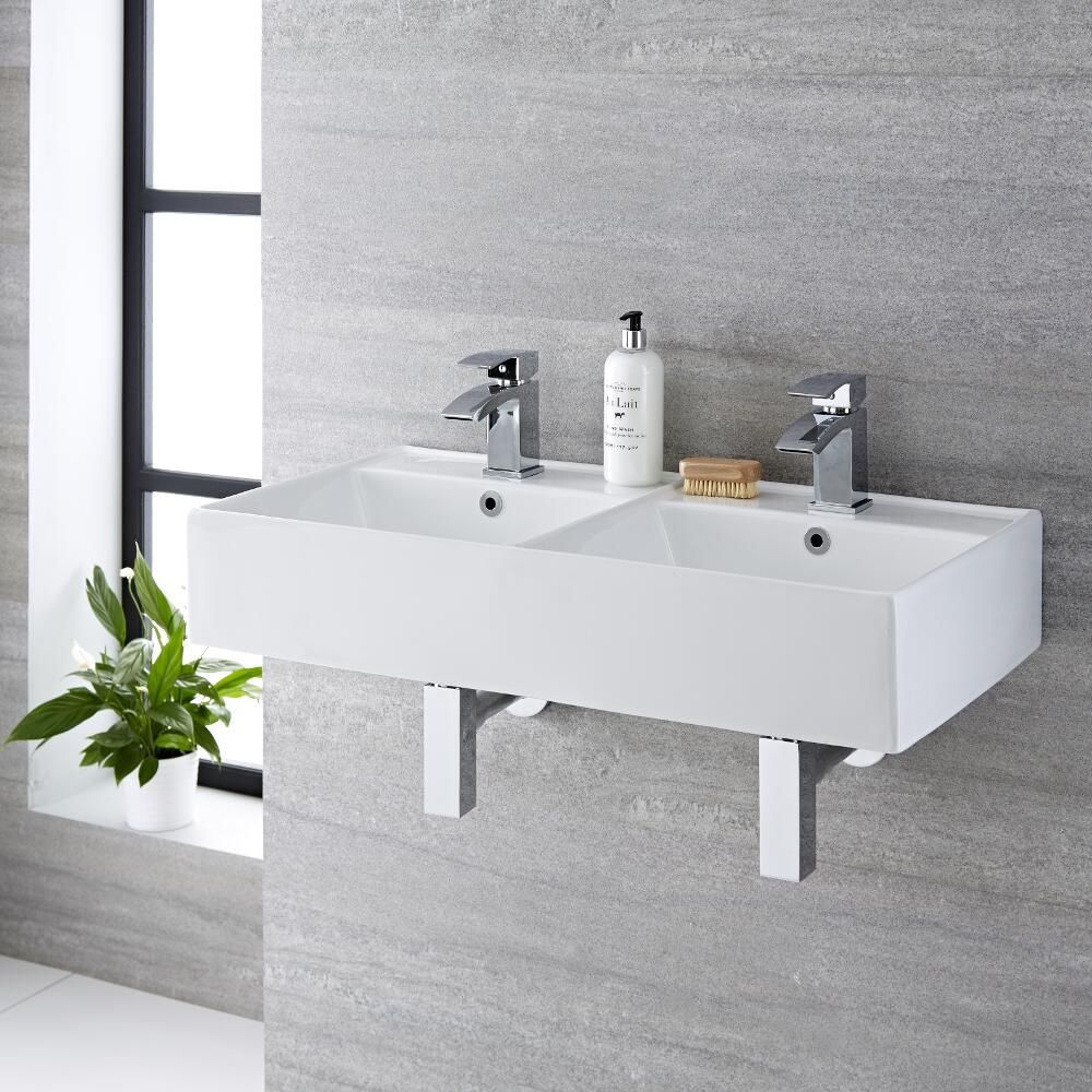 Lavabo Sobre Encimera Rectangular Doble de Cerámica 820x420mm - Halwell