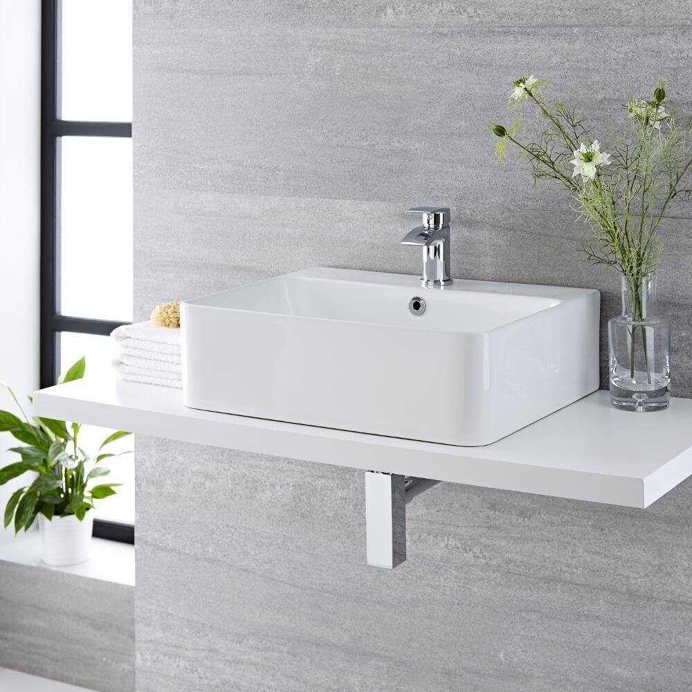 Lavabo Sobre Encimera Rectangular de Cerámica 520x420mm - Exton