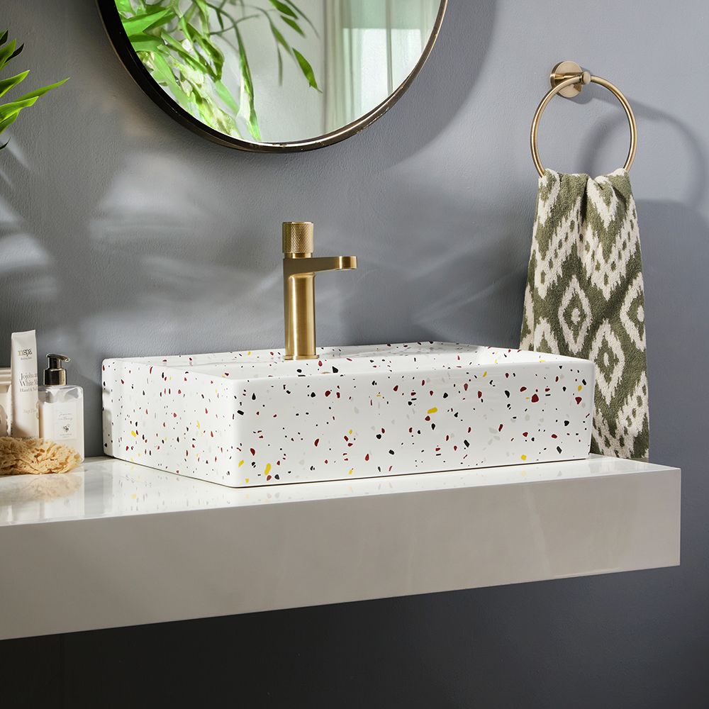 Lavabo Rectangular Sobre Encimera con Efecto Porcelana Terrazzo - 500mm x 350mm (1 Agujero para la Grifería) - Sandford