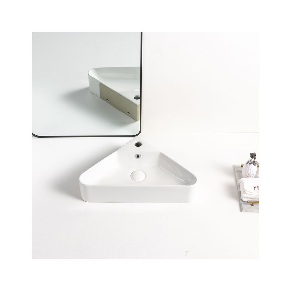 Lavabo de Sobre Encimera Moderno Triangular Blanco - 560mm x 345mm (1 Agujero para la Grifería) - Brixton
