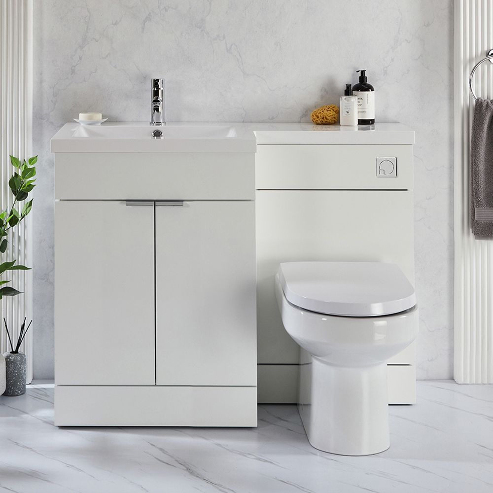 Conjunto de Baño de 1105mm Completo con Mueble de Lavabo y Mueble para WC con Inodoro Covelly - Disponible en Distintos Acabados, Selección de Manijas y en Versión Izquierda o Derecha