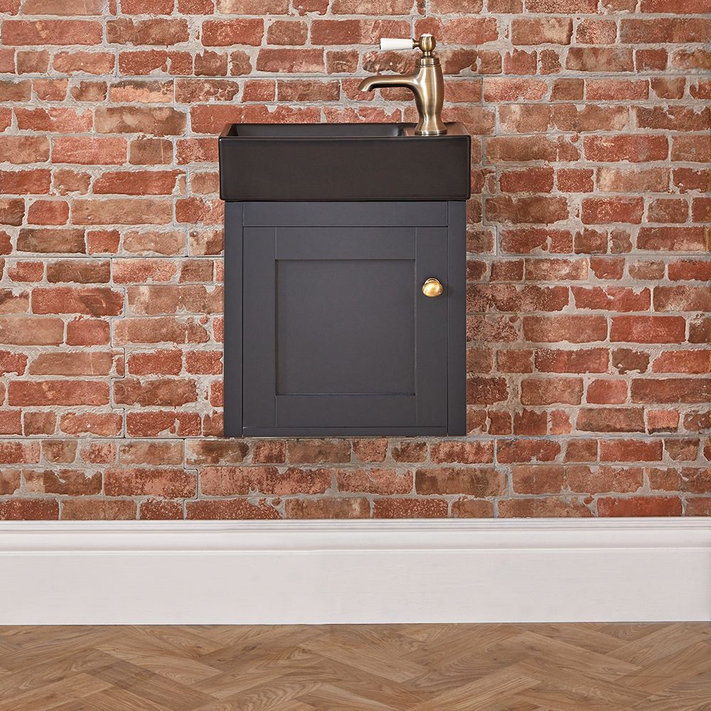 Mueble de Lavabo Tradicional Suspendido -  400mm - Completo con Lavabo Negro  - Disponible con Manija en Distintos Diseños y Acabados - Thornton