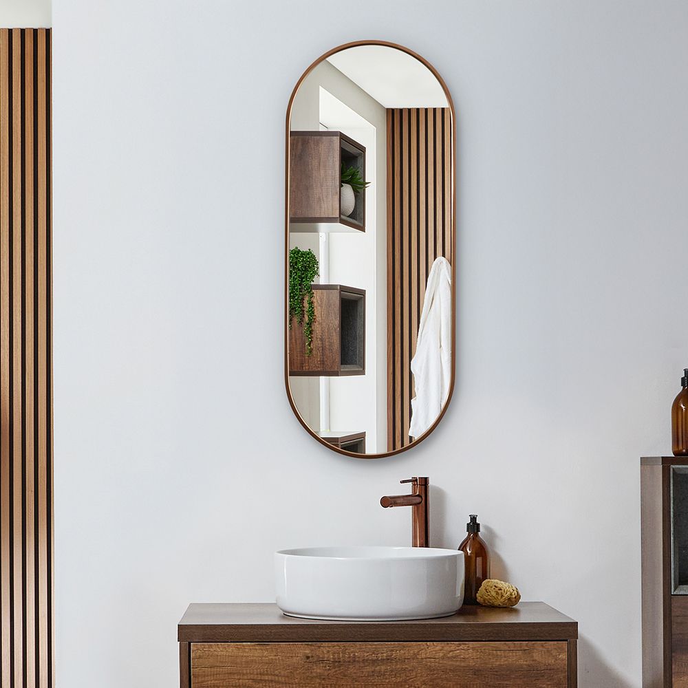 Espejo de Baño Mural en Forma Oval - Cobre Satinado - 1000mm x 400mm - Gianna