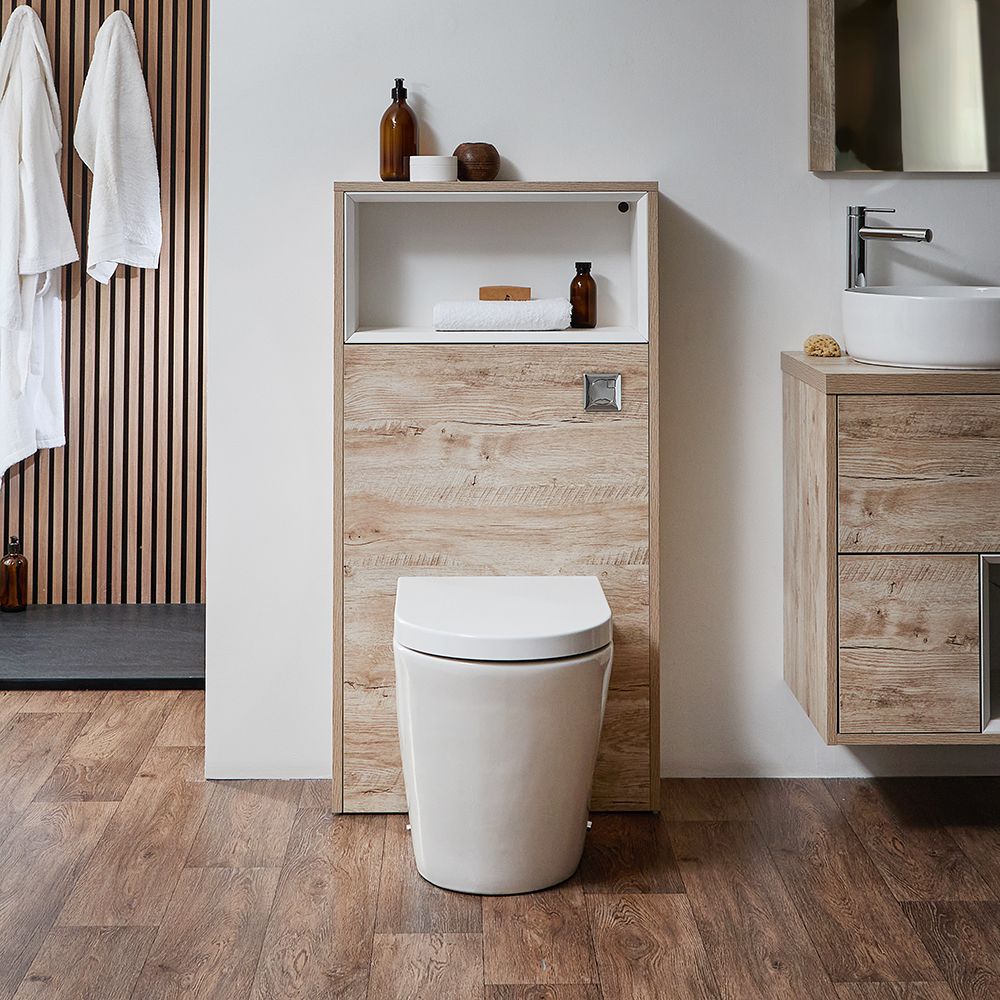 Mueble Completo con Inodoro Color Roble Claro con Diseño Abierto de 600mm - Hoxton
