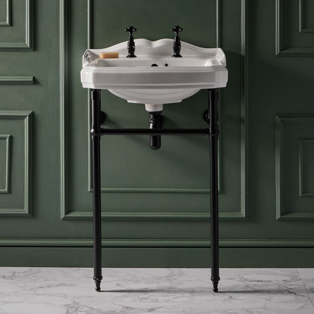 Lavabo Consola Tradicional con Estructura de Acero Inoxidable - 590mm - Elección de Acabados - Regent