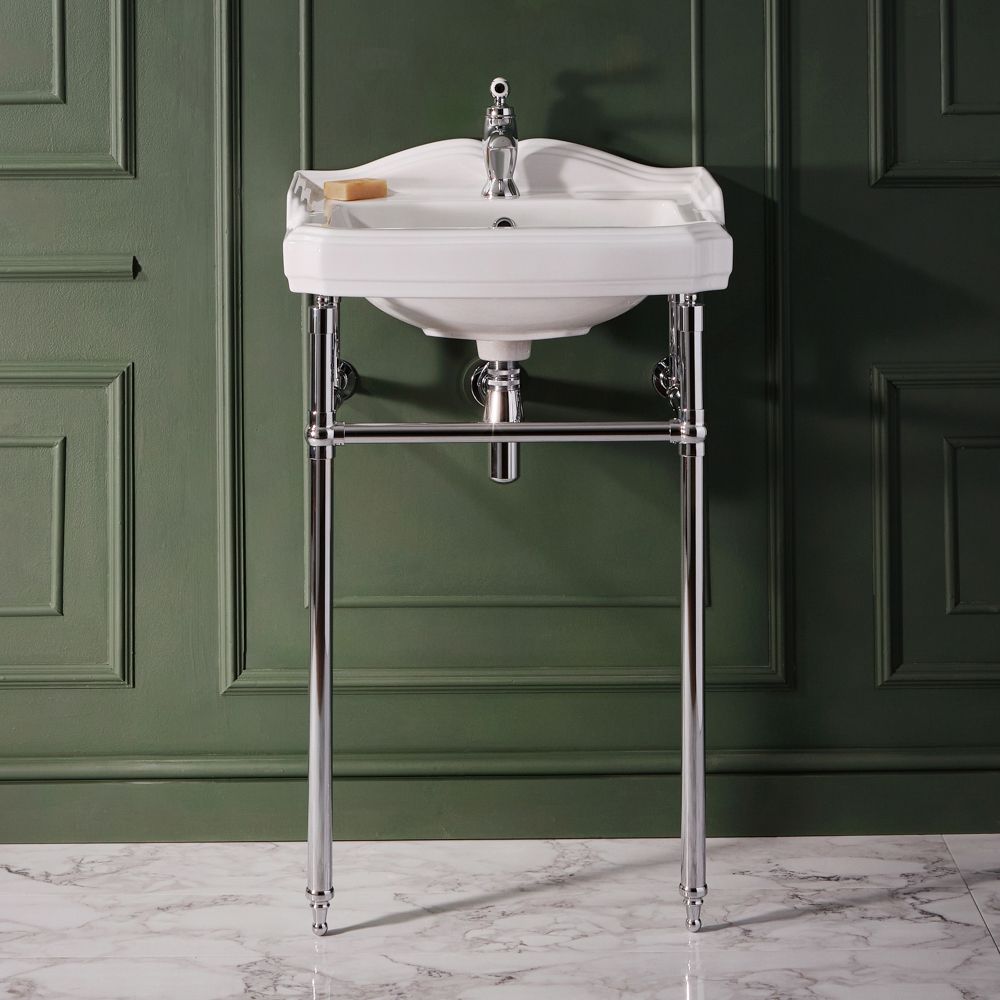 Lavabo Consola Tradicional con Estructura de Acero Inoxidable - 590mm - Elección de Acabados - Regent