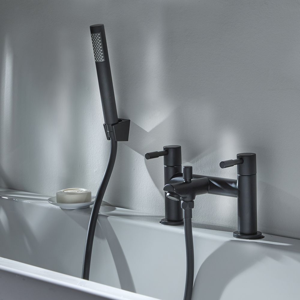 Mezclador de Ducha y Bañera Moderno de Sobreponer con Telefonillo - Negro - Nox