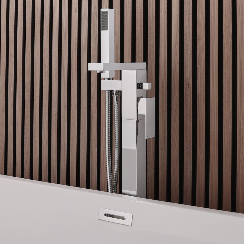 Grifo Mezclador Moderno Cuadrado para Bañera Autoportante con Telefonillo - Disponible en Distintos Acabados