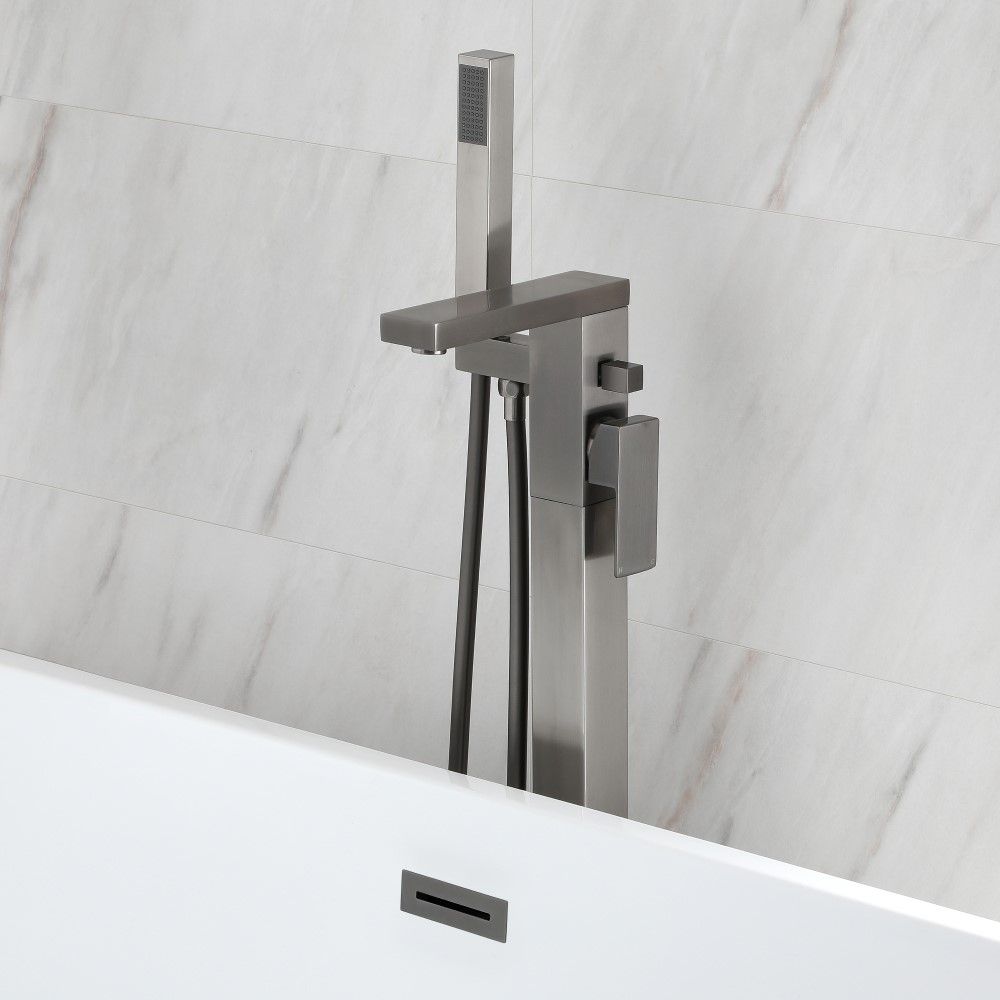 Grifo Mezclador Autoportante Moderno para Bañera Completo con Telefonillo - Gris Metalizado - Orno