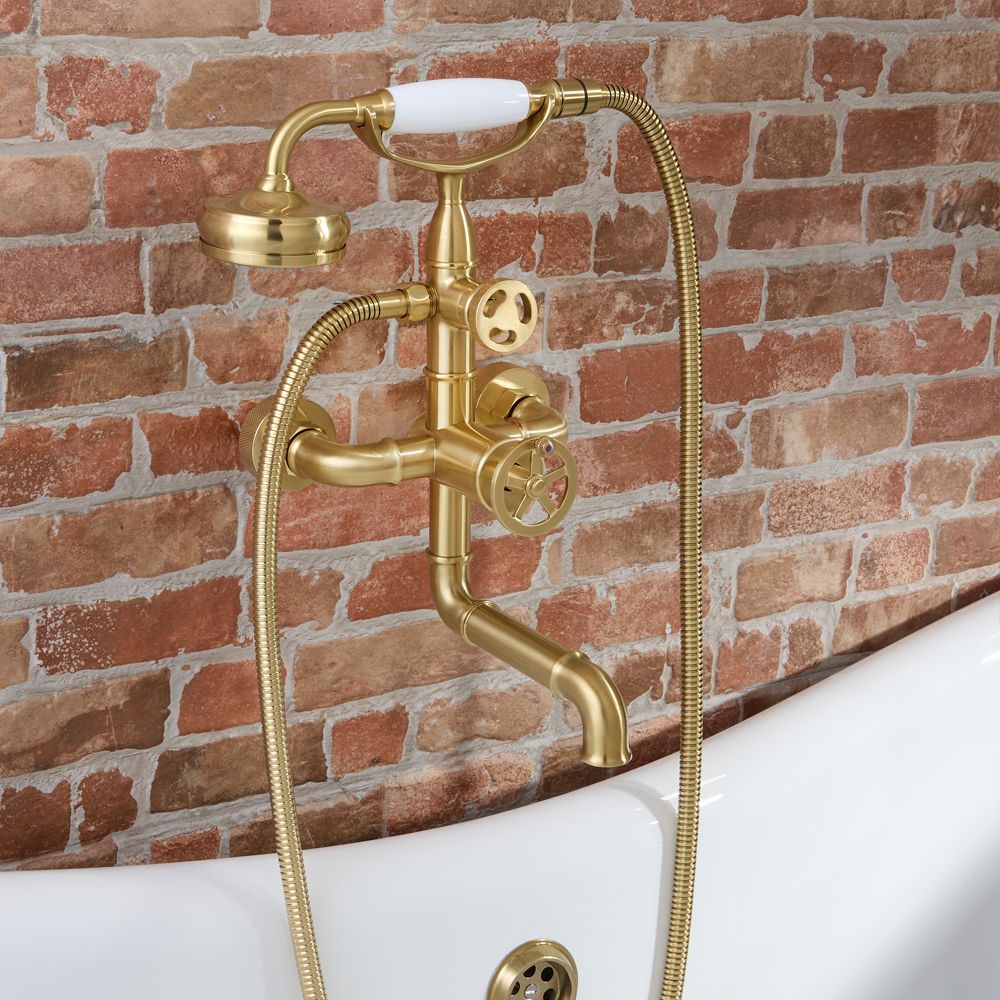 Grifo Mezclador Mural para Bañera con Telefonillo de Ducha en Estilo Industrial - Disponible en Distintos Acabados  - Zandra