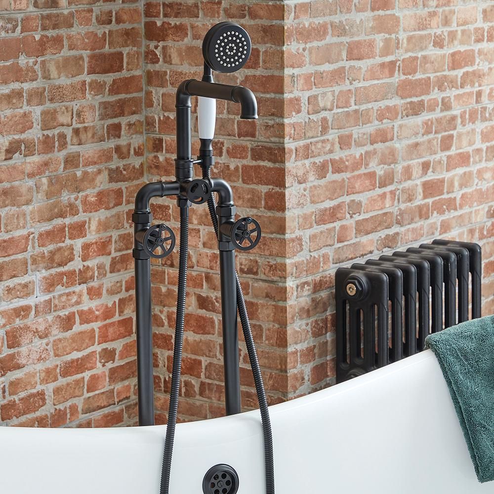 Mezclador para Bañera Independiente con Telefonillo en Estilo Industrial - Negro - Zandra