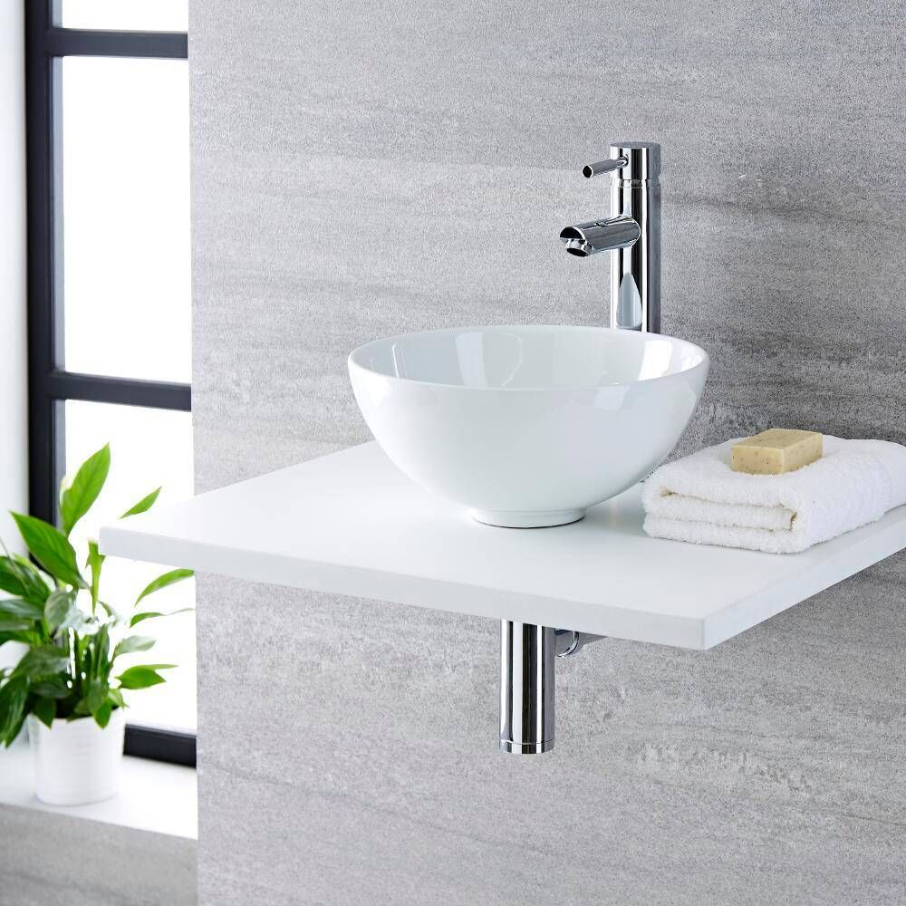 Lavabo Sobre Encimera Redondo de Cerámica 320x320mm con Grifo Mezclador Alto para Lavabo - Ashbury