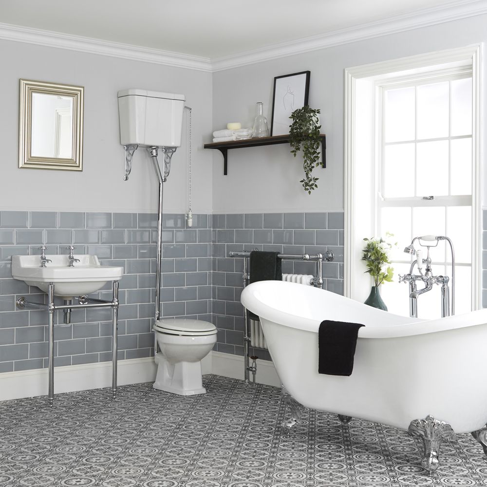 Conjunto de Baño Tradicional Completo Bañera Exenta, Inodoro con Cisterna y Consola con Lavabo - Richmond