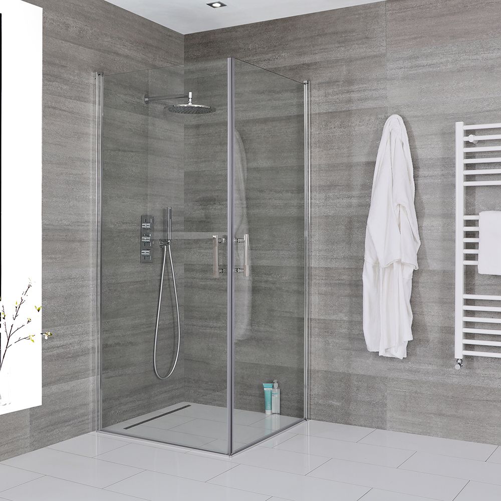 Mampara de Ducha de Obra Angular con Panel Doble y Bisagras -  Disponible en Distintas Medidas - Portland