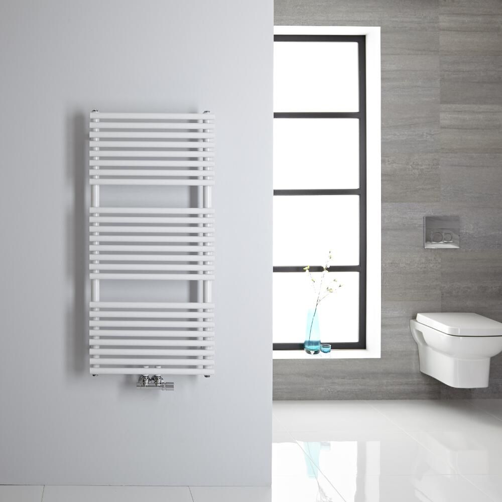 Radiador Toallero - Plano - con Conexión Central - 1065mm x 500mm - Blanco - Magera