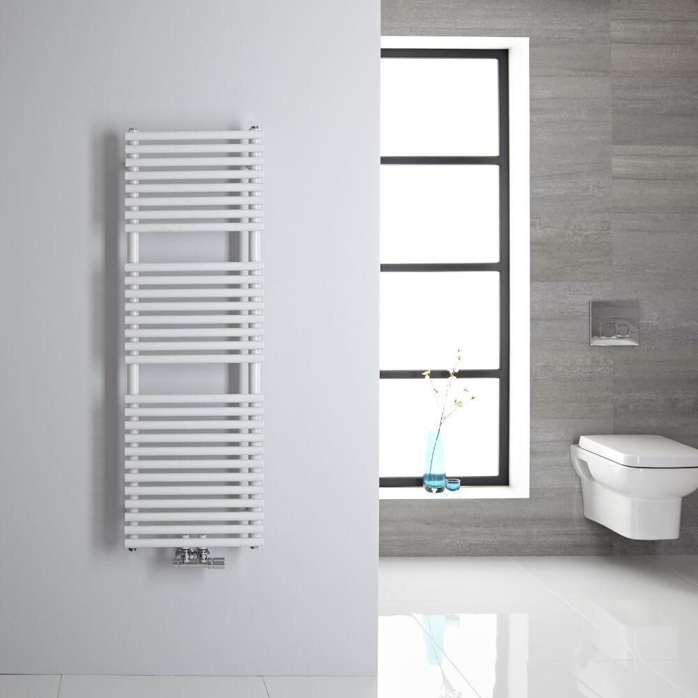 Radiador Toallero - Plano - con Conexión Central - 1200mm x 400mm - Blanco - Magera