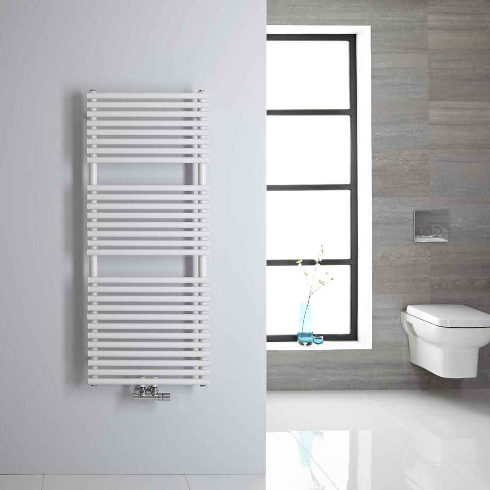 Radiador Toallero - Plano - con Conexión Central - 1200mm x 500mm - Blanco - Magera