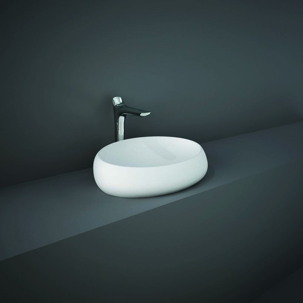 Lavabo Sobre Encimera Oval Moderno Blanco Opaco - 580mm x 400mm (Sin Agujeros para la Grifería) - RAK Cloud x Hudson Reed
