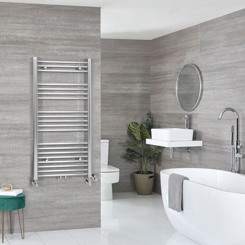 Radiador Toallero Mixto Cromado Plano - 1188mm x 500mm - incl. Elemento Eléctrico de 400W, Pieza en Forma de T y Llaves - Neva