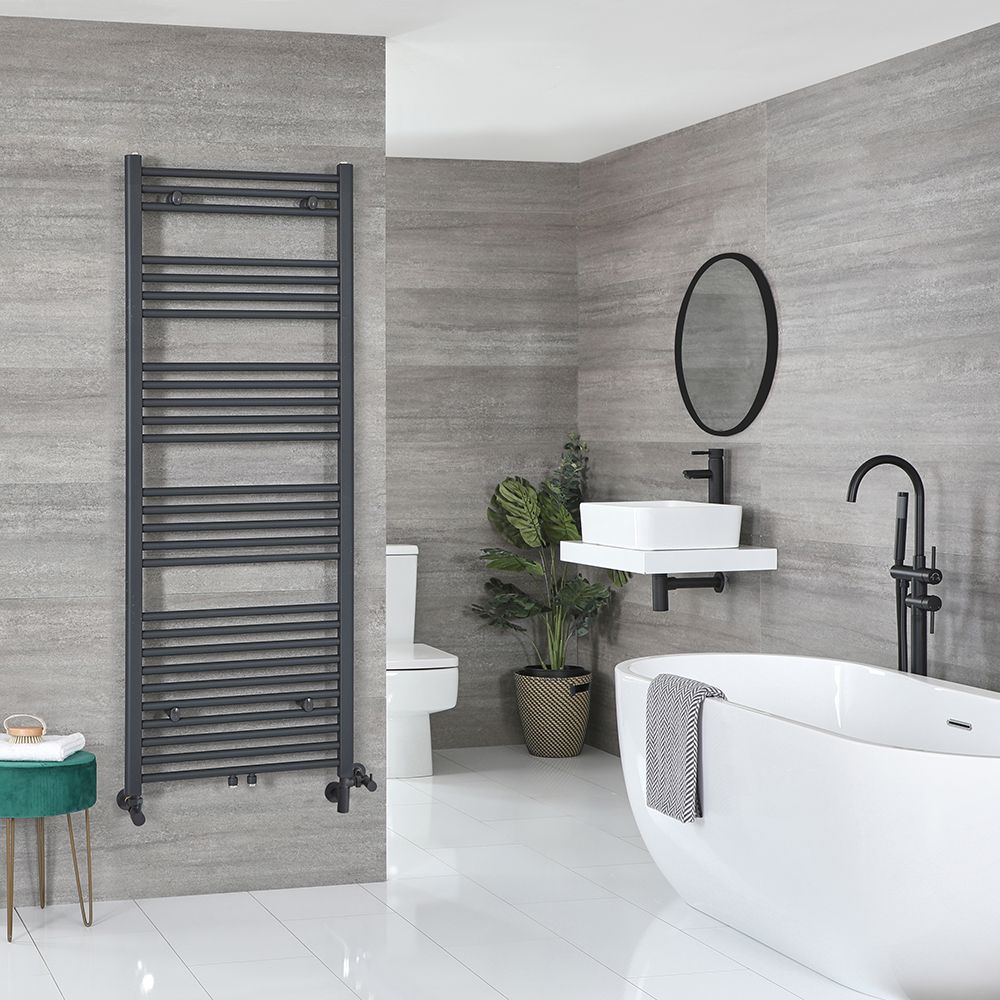 Radiador Toallero Mixto Antracita Plano - 1600mm x 500mm - incl. 800W Elemento Eléctrico, Pieza en Forma de T y Llaves - Neva