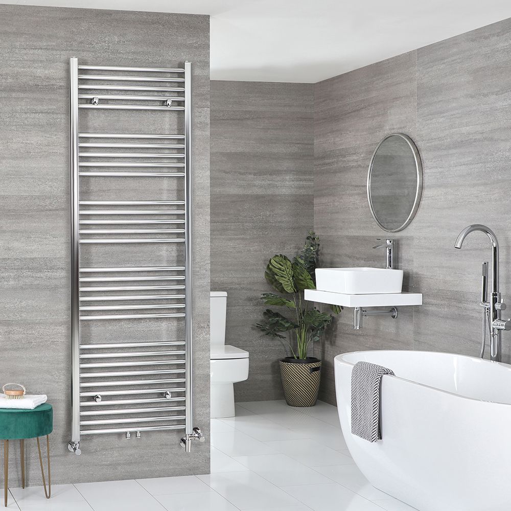 Radiador Toallero Mixto Cromado Plano - 1785mm x 600mm - incl. Elemento Eléctrico de 1000W, Pieza en Forma de T y Llaves - Neva