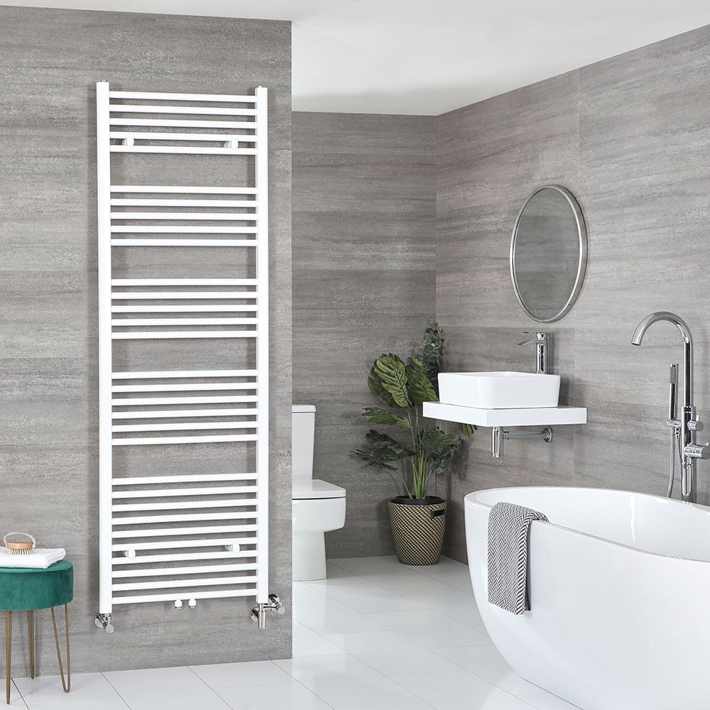 Radiador Toallero Mixto Blanco Plano - 1785mm x 600mm - incl. Elemento Eléctrico de 1000W, Pieza en Forma de T y Llaves - Neva