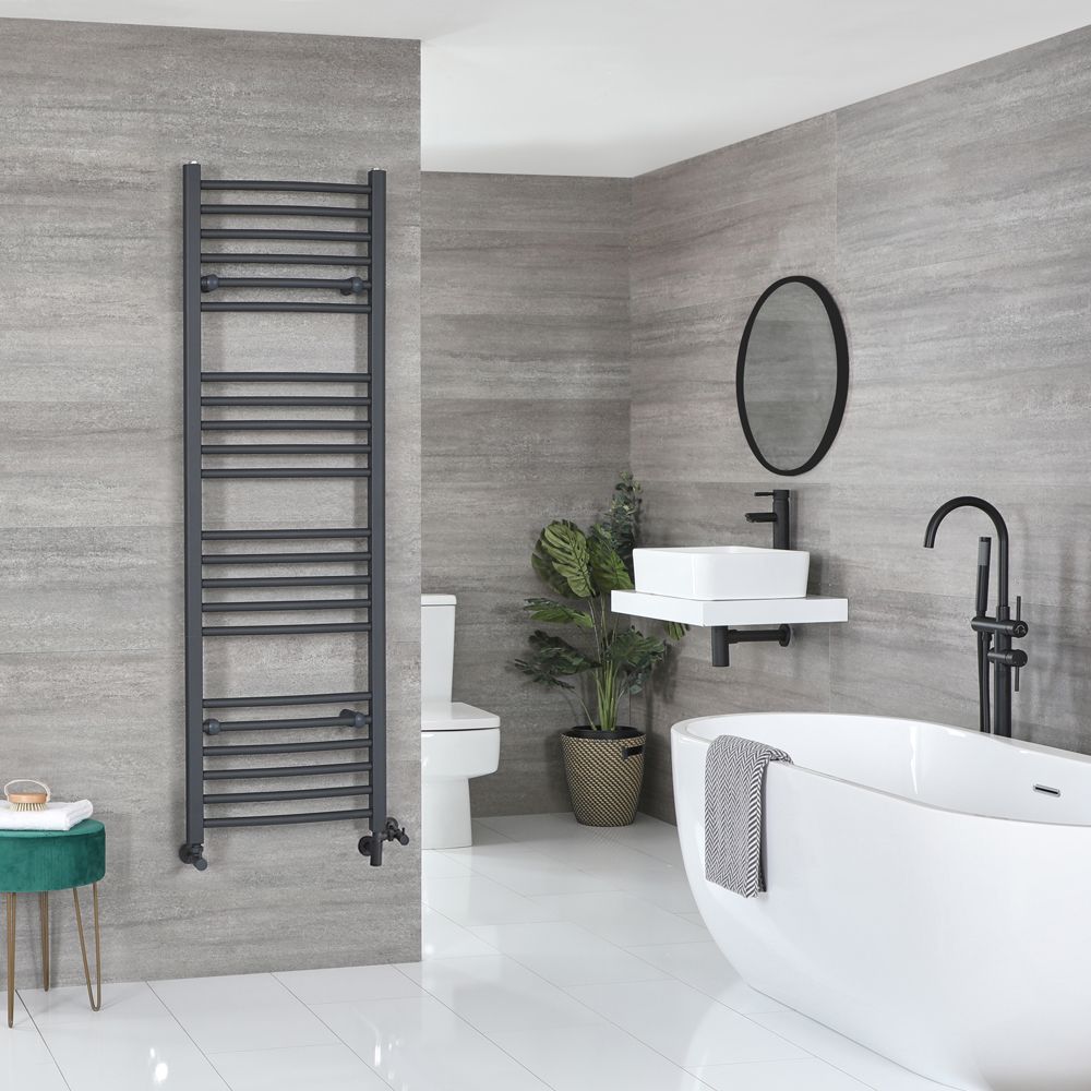 Radiador Toallero Mixto Antracita Curvo - 1600mm x 500mm - incl. 800W Elemento Eléctrico, Pieza en Forma de T y Llaves - Artle