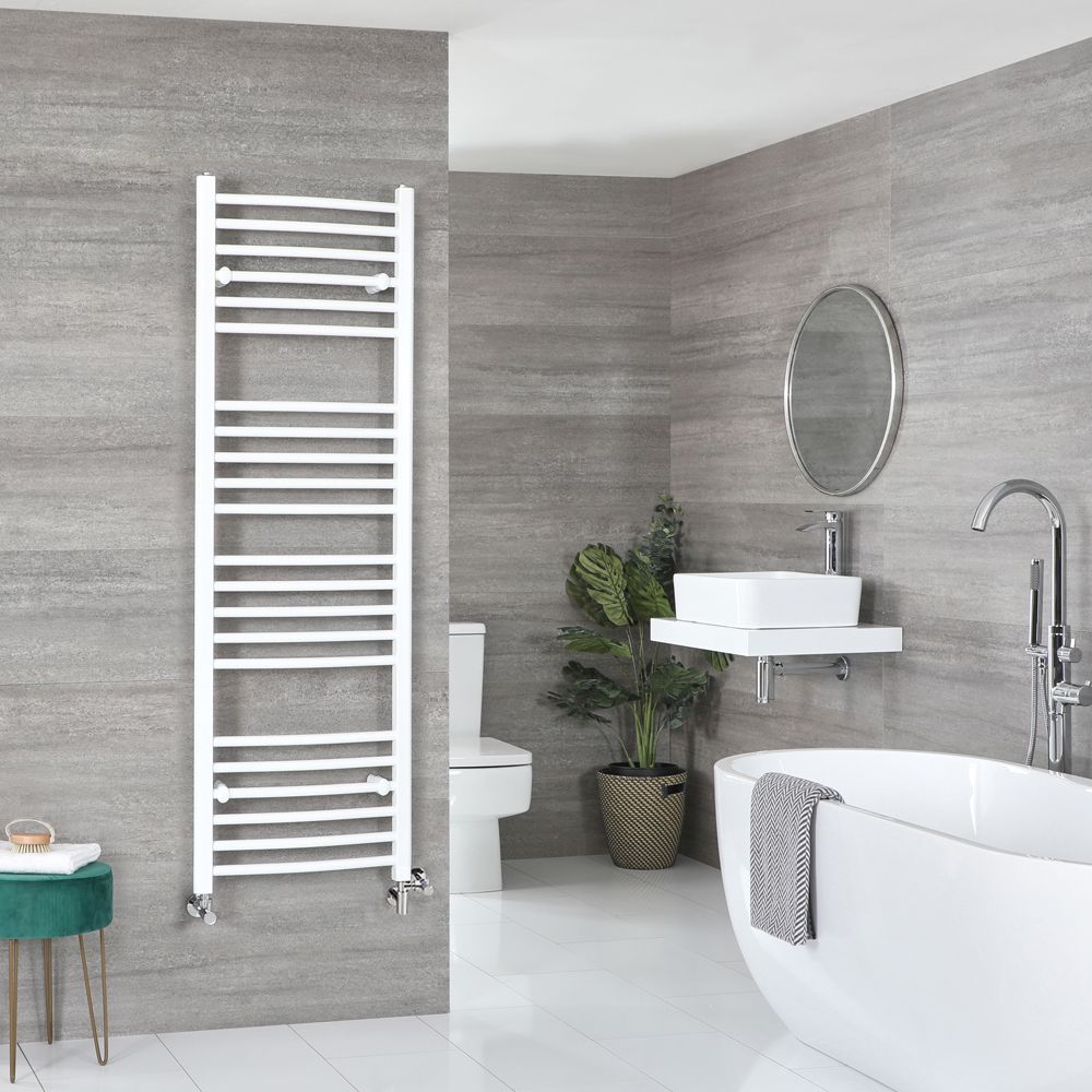 Radiador Toallero Mixto Blanco Curvo - 1600mm x 500mm - incl. 800W Elemento Eléctrico, Pieza en Forma de T y Llaves - Ive