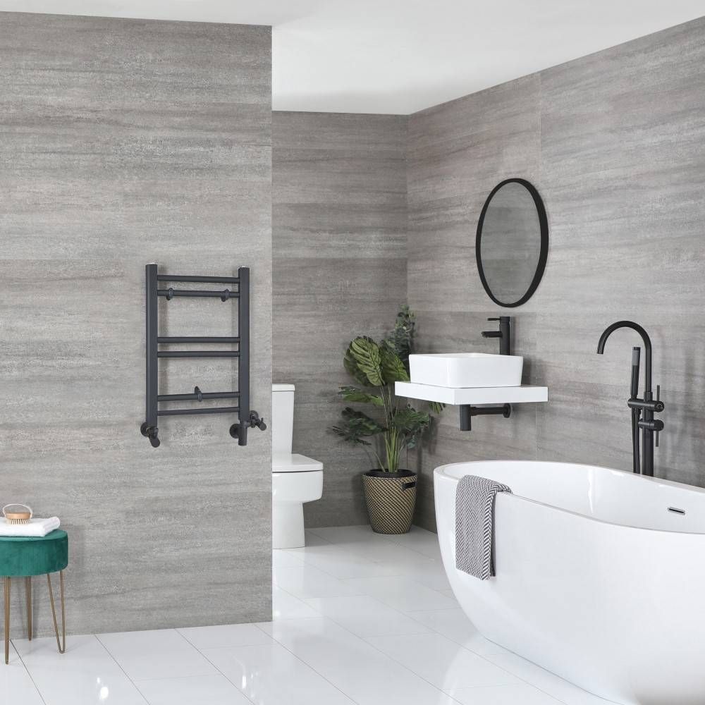 Radiador Toallero Mixto Antracita Plano - 600mm x 400mm - incl. 200W Elemento Eléctrico, Pieza en Forma de T y Llaves - Artle