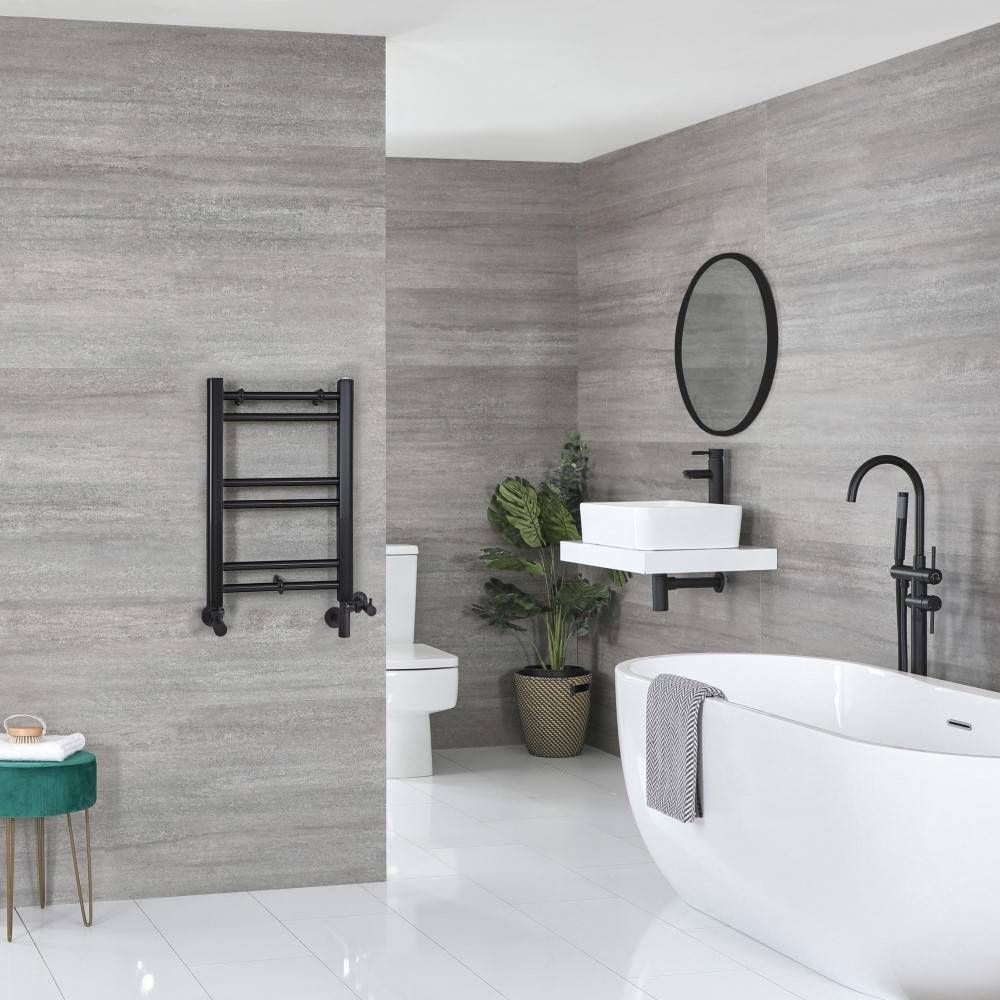 Radiador Toallero Mixto Negro Opaco  Plano - 600mm x 400mm - incl. 200W Elemento Eléctrico, Pieza en Forma de T y Llaves - Nox