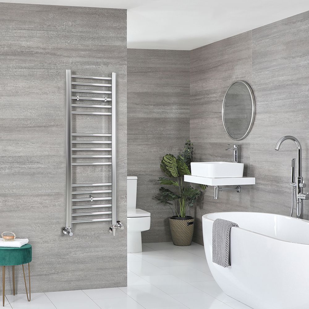 Radiador Toallero Mixto Cromado Plano - 1200mm x 400mm - incl. 300W Elemento Eléctrico, Pieza en Forma de T y Llaves - Kent