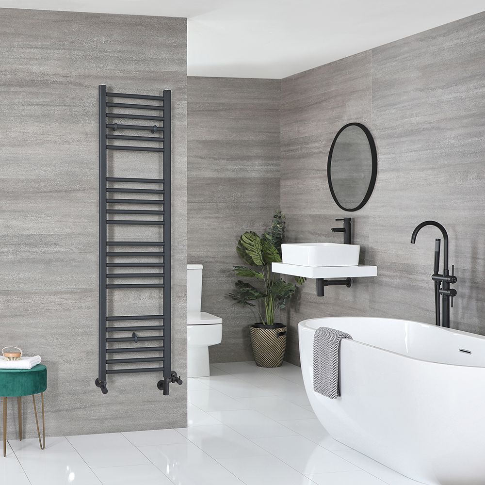 Radiador Toallero Mixto Antracita Plano - 1600mm x 400mm - incl. 600W Elemento Eléctrico, Pieza en Forma de T y Llaves - Artle