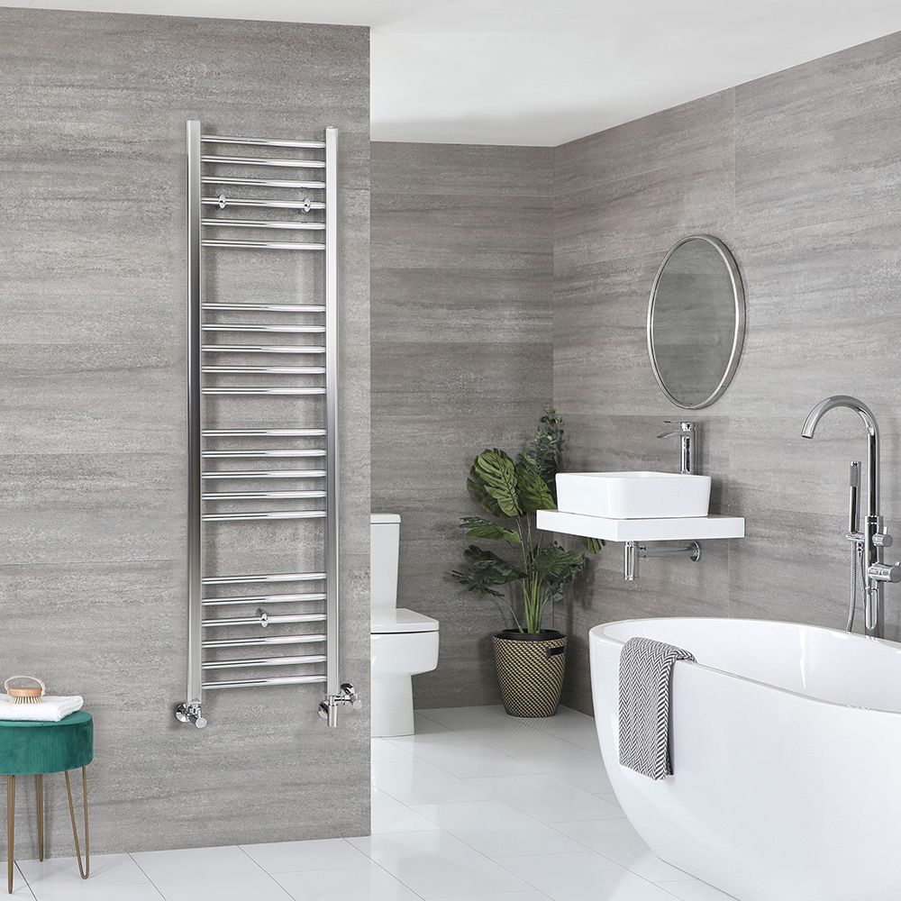 Radiador Toallero Mixto Cromado Plano - 1600mm x 400mm - incl. 300W Elemento Eléctrico, Pieza en Forma de T y Llaves - Kent