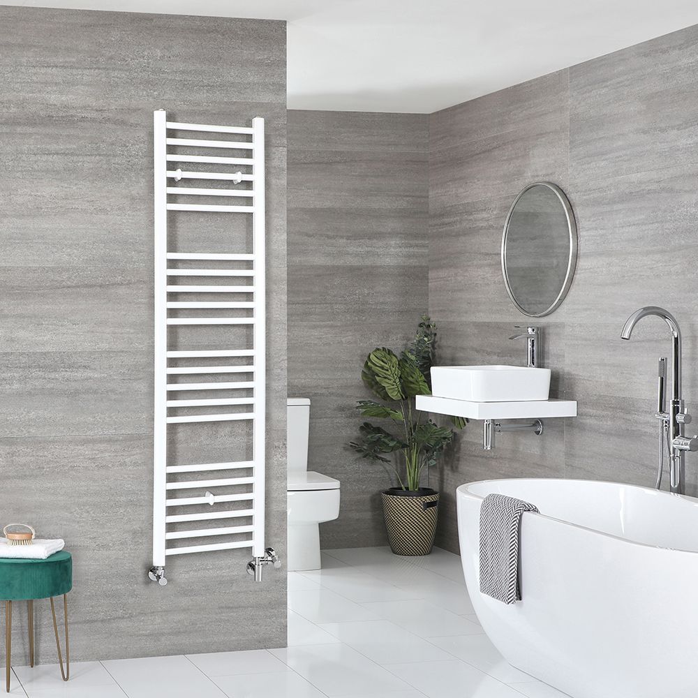 Radiador Toallero Mixto Blanco Plano - 1600mm x 400mm - incl. 600W Elemento Eléctrico, Pieza en Forma de T y Llaves - Ive