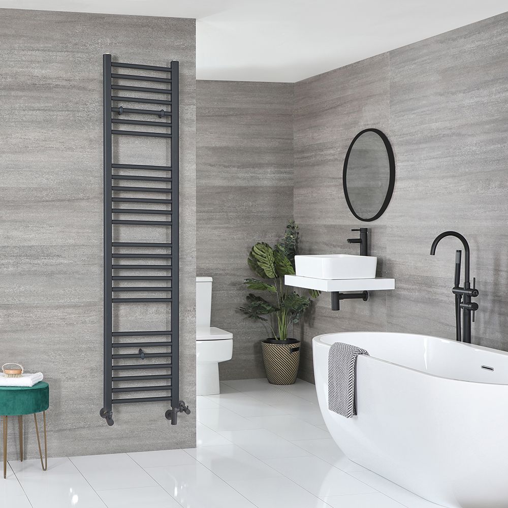 Radiador Toallero Mixto Antracita Plano - 1800mm x 400mm - incl. 800W Elemento Eléctrico, Pieza en Forma de T y Llaves - Artle