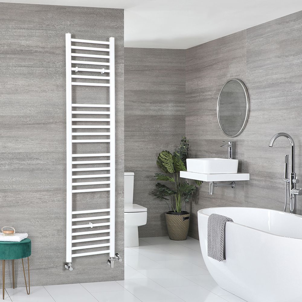 Radiador Toallero Mixto Blanco Plano - 1800mm x 400mm - incl. 800W Elemento Eléctrico, Pieza en Forma de T y Llaves - Ive