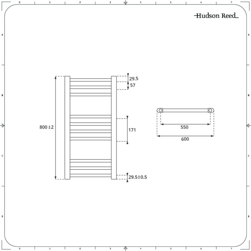 Radiador Toallero Mixto Blanco Plano - 800mm x 600mm - incl. Elemento Eléctrico de 400W, Pieza en Forma de T y Llaves - Ive
