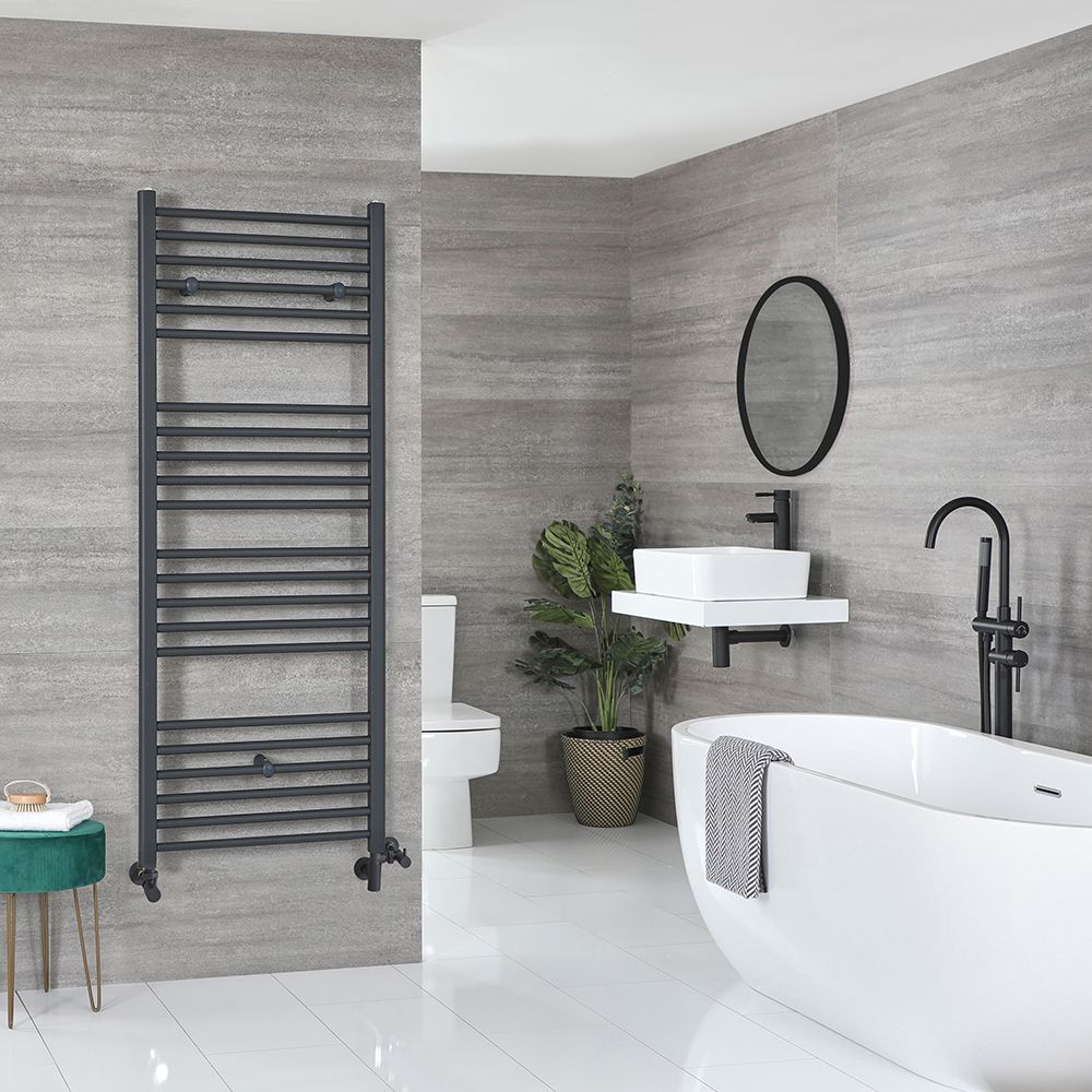 Radiador Toallero Mixto Antracita Plano - 1600mm x 600mm - incl. 800W Elemento Eléctrico, Pieza en Forma de T y Llaves - Artle