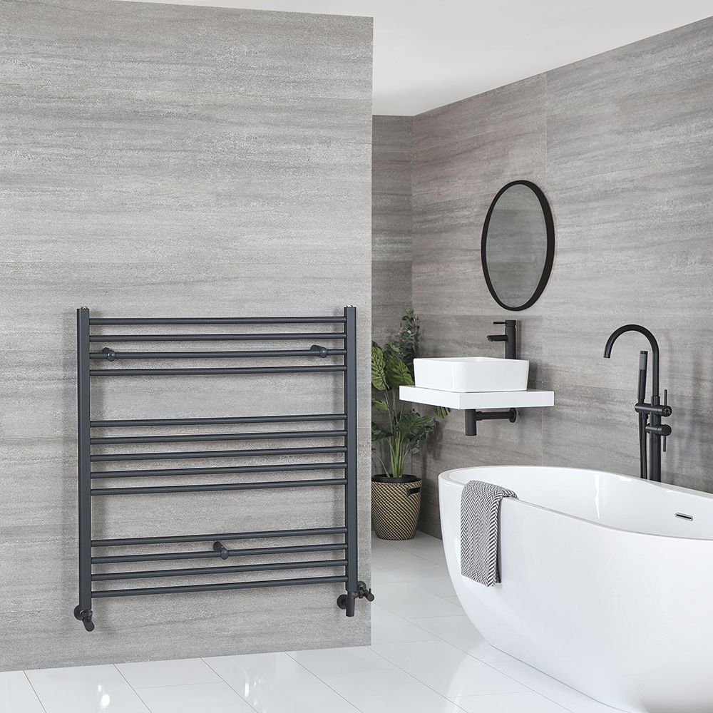 Radiador Toallero Mixto Antracita Plano - 1000mm x 1000mm - incl. 800W Elemento Eléctrico, Pieza en Forma de T y Llaves - Artle