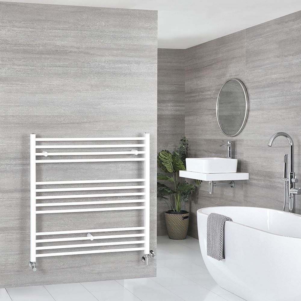 Radiador Toallero Mixto Blanco Plano - 1000mm x 1000mm - incl. 800W Elemento Eléctrico, Pieza en Forma de T y Llaves - Ive