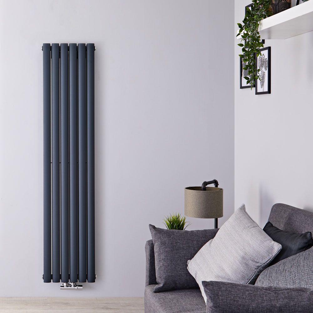 Radiador de Diseño Vertical con Conexión Central (Panel Doble) - 1600mm x 354 mm - Antracita - Revive Caldae