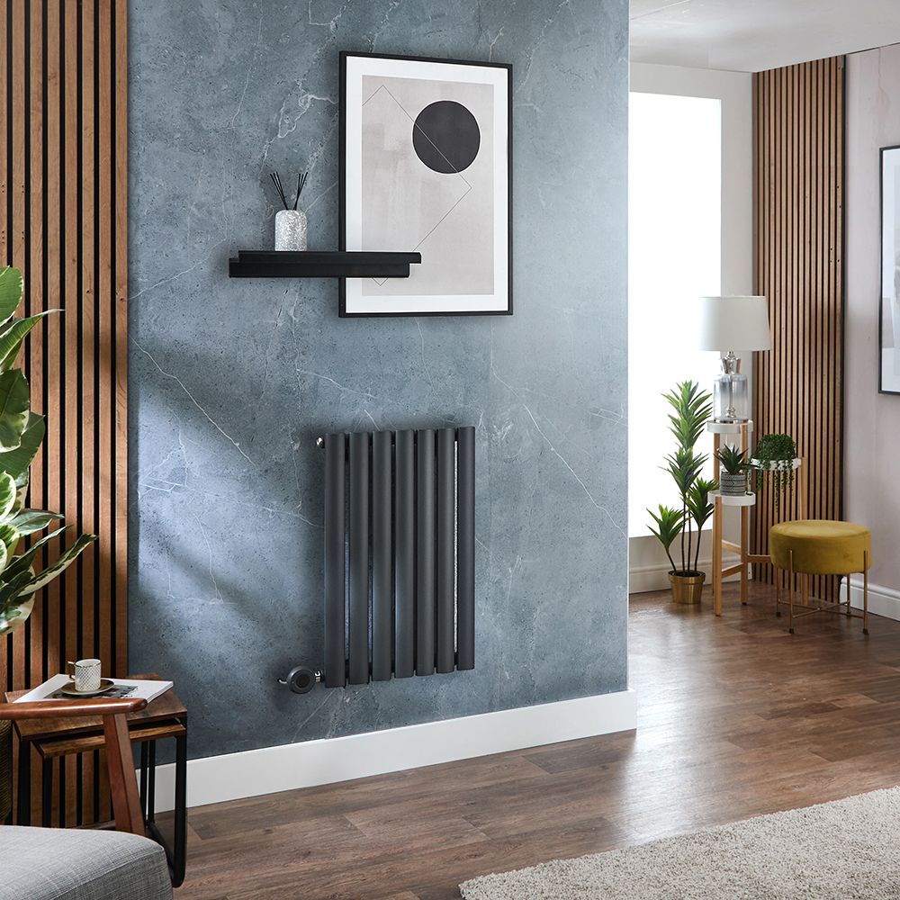 Radiador de Diseño Eléctrico Horizontal (Panel Único) Antracita de 635mm x 413mm con Elemento Eléctrico Termostático Wi-Fi de 400W - Revive - Fabricado por ECOSO de Hudson Reed