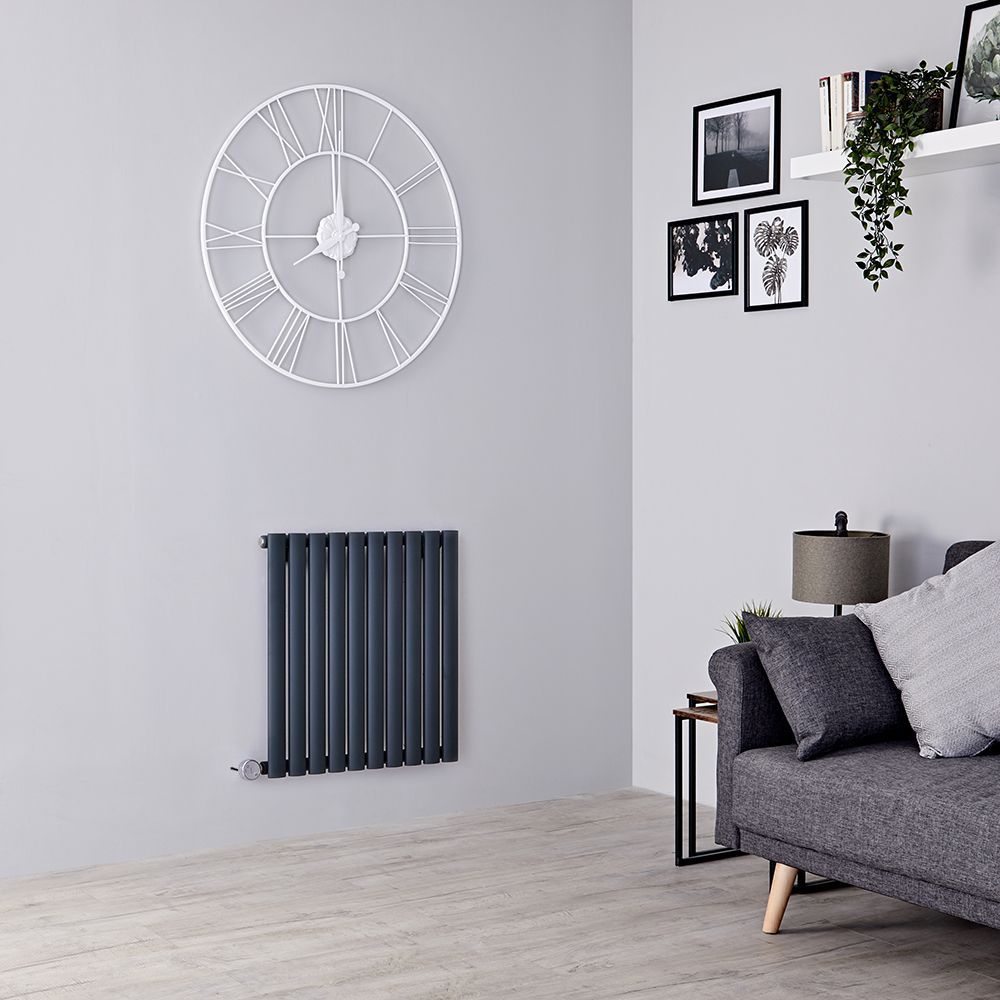 Radiador de Diseño Eléctrico Horizontal (Panel Único) Antracita de 635mm x 590mm, con Elemento Eléctrico Wi-Fi de 800W - Revive