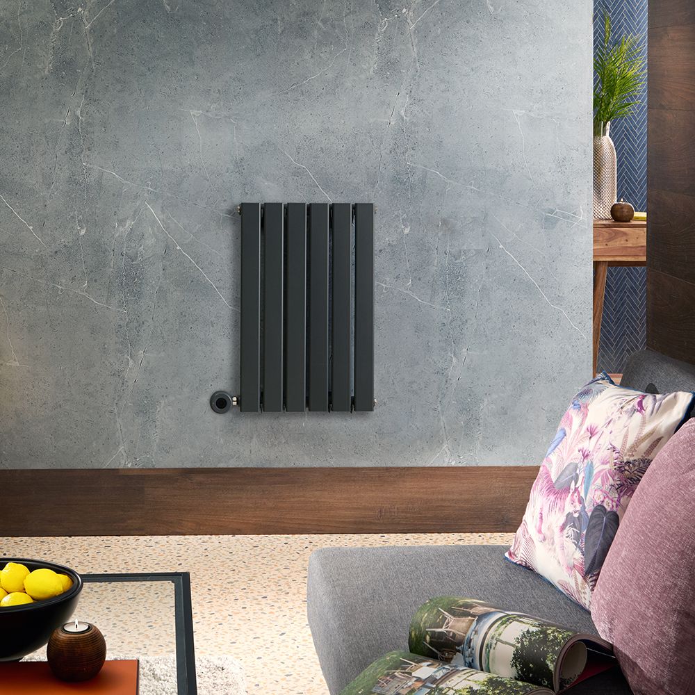 Radiador de Diseño Eléctrico Horizontal - Antracita - 635mm x 420mm x 46mm -  con Elemento Eléctrico Termostático Wi-Fi de 400W  - Delta - Fabricado por ECOSO de Hudson Reed
